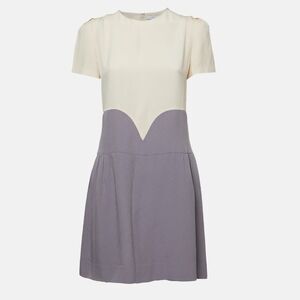 Victoria Victoria Beckham Cream/grey Crepe Puff Sleeve Mini Dress M